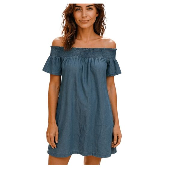 Want and Need Dresses & Skirts - Wants and Needs Off The Shoulder Chambray Denim Mini Dress S
